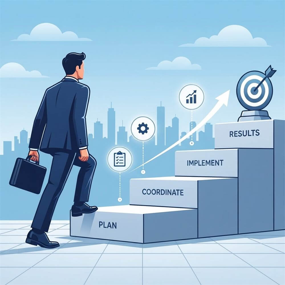 Illustration of steps from plan to results